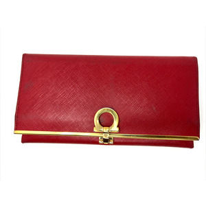 Authentic Salvatore Ferragamo Red Saffiano Leather Gancini Continental Wallet